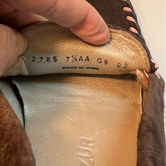 Robert Zur Women’s Suede Driving Loafers Size 7 1/2 Brown with Pink Penny Loafer - Picture 6 of 7